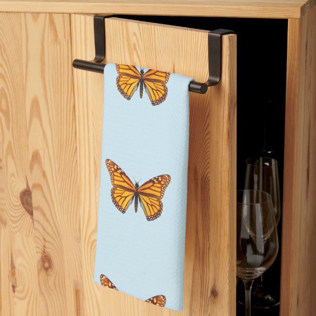 Linge De Cuisine Papillon Monarque Bleu Pastel (Pliage en tiers)