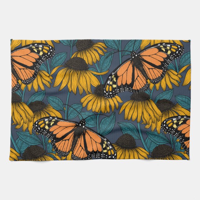 Linge De Cuisine Papillon monarque sur confluents jaunes (Horizontal)