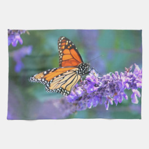 Linge De Cuisine Papillon Monarque sur Fleur violette lilas