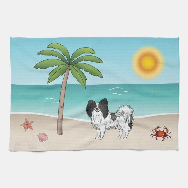 Linge De Cuisine Papillon noir et blanc Chien Plage tropicale d'été (Horizontal)
