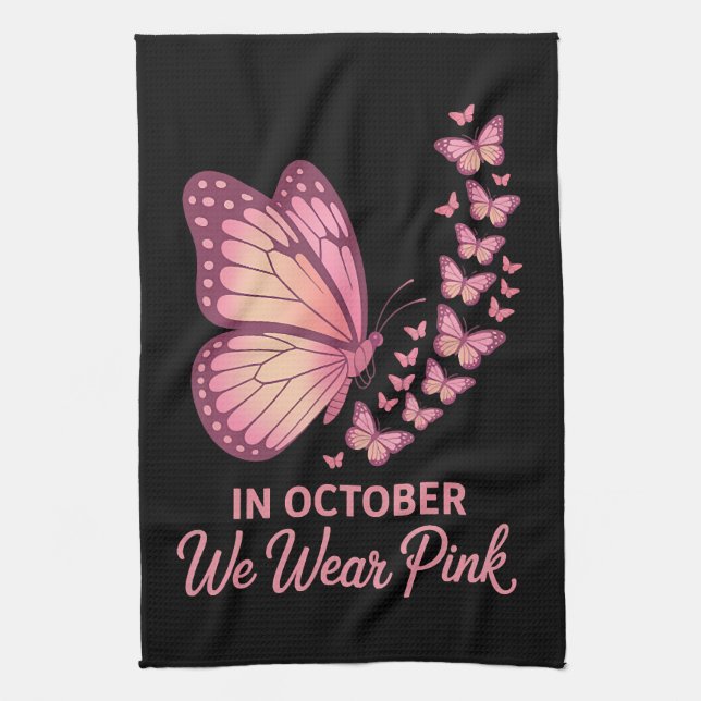 Linge De Cuisine papillon poitrine rose en octobre (Vertical)