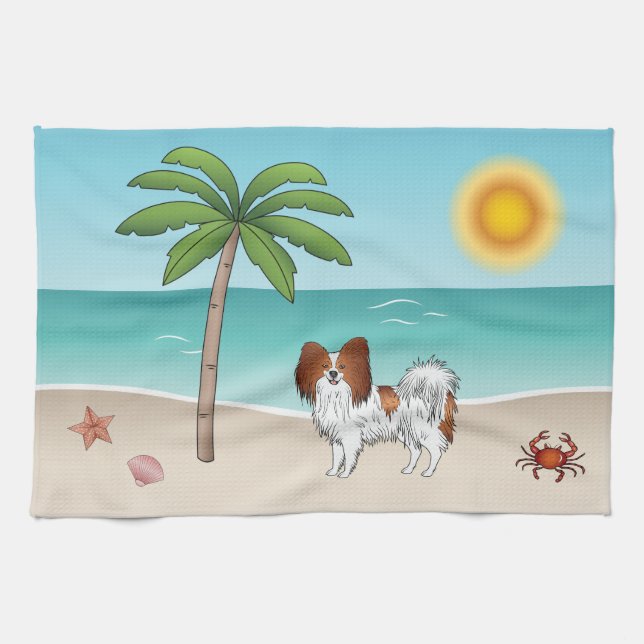 Linge De Cuisine Papillon Rouge Et Blanc Plage Été Tropicale (Horizontal)