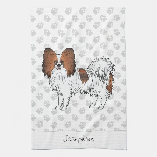 Linge De Cuisine Papillon Rouge Sable Chien Avec Pattes Et Texte (Vertical)