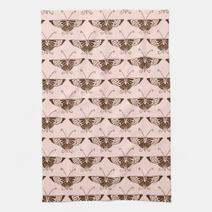 Linge De Cuisine Papillon stylisé Art Déco - chocolat et pêche