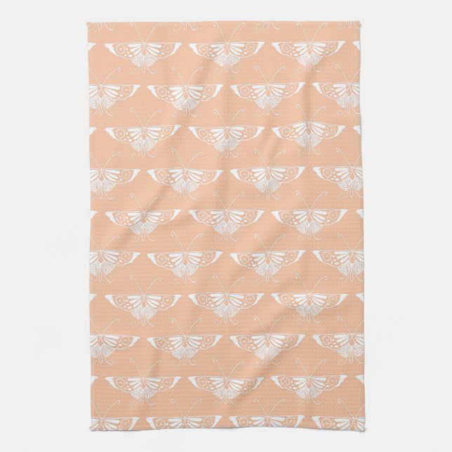 Linge De Cuisine Papillon stylisé de Deco - pêche molle (Vertical)