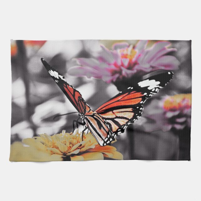 Linge De Cuisine Papillon sur Fleurs (Horizontal)
