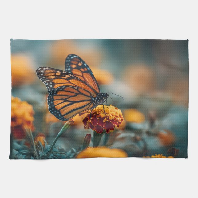 Linge De Cuisine Papillon sur un souci (Horizontal)