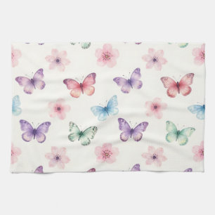 Linge De Cuisine Papillons à l'aquarelle motif fleurs de cerisier