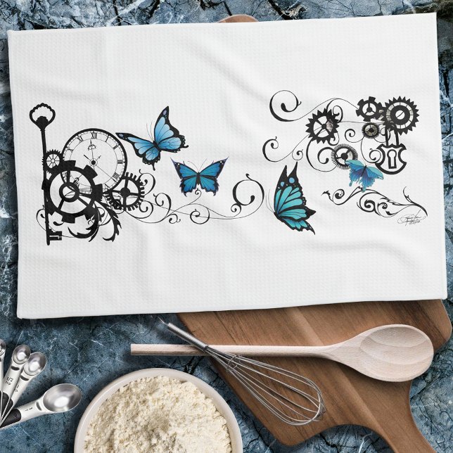 Linge De Cuisine Papillons bleu Tribal Steampunk (Créateur téléchargé)