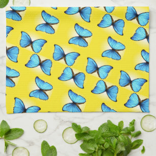 Linge De Cuisine Papillons bleus motif sur jaune