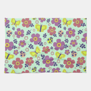Linge De Cuisine Papillons, coccinelles, fleurs et feuilles