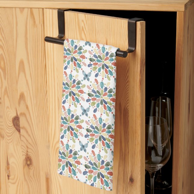 Linge De Cuisine Papillons d'aquarelle et fleurs Abstraites (Pliage en tiers)