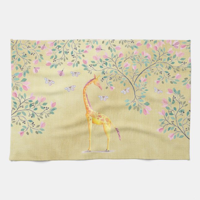 Linge De Cuisine Papillons et fleur de girafe d'aquarelle (Horizontal)