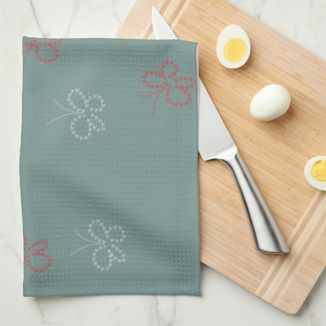Linge De Cuisine Papillons Étoiles Vert Sauge (Quart Plié)