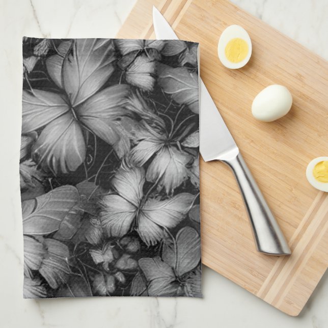 Linge De Cuisine Papillons gris Imprimer (Quart Plié)