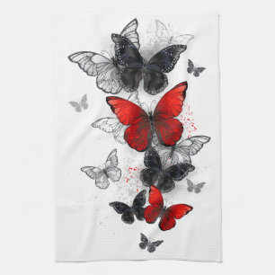 Linge De Cuisine Papillons noirs et rouges volants