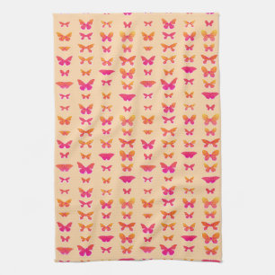 Linge De Cuisine Papillons, orange tendre, rose corail, or