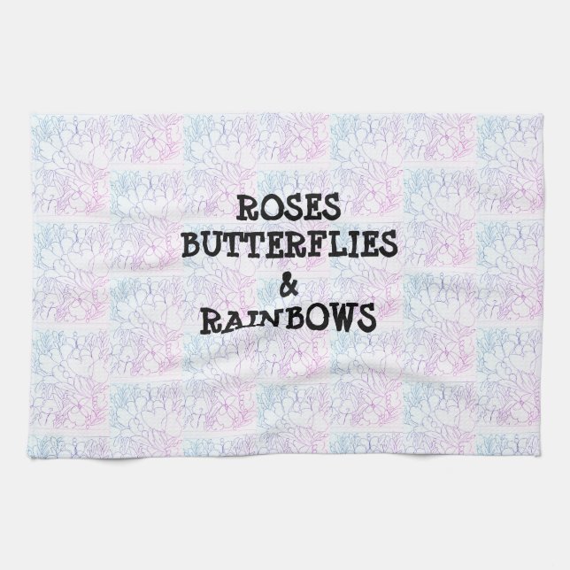 Linge De Cuisine Papillons rose et arcs-en-ciel (Horizontal)