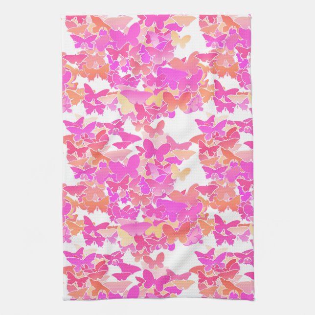 Linge De Cuisine Papillons, rose, fuchsia et corail (Vertical)