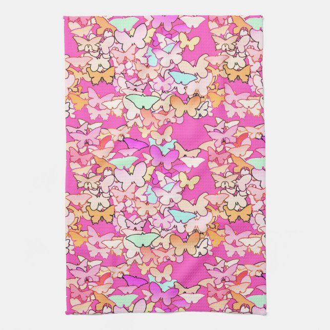 Linge De Cuisine Papillons, roses multiples et profondes (Vertical)