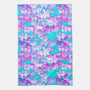 Linge De Cuisine Papillons, violet et turquoise