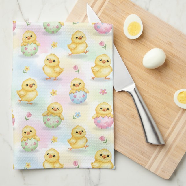 Linge De Cuisine Pâques à l'aquarelle de poussin de bébé mignon (Quart Plié)