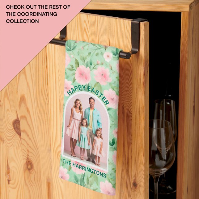 Linge De Cuisine Pâques Photo personnalisée Pastel Rose & Flore ver (Créateur téléchargé)
