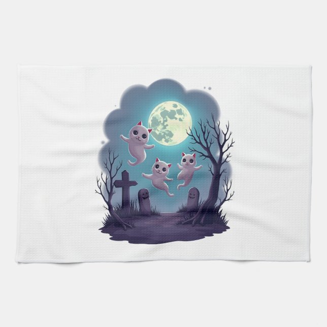 Linge De Cuisine Parade de chat fantôme (Horizontal)