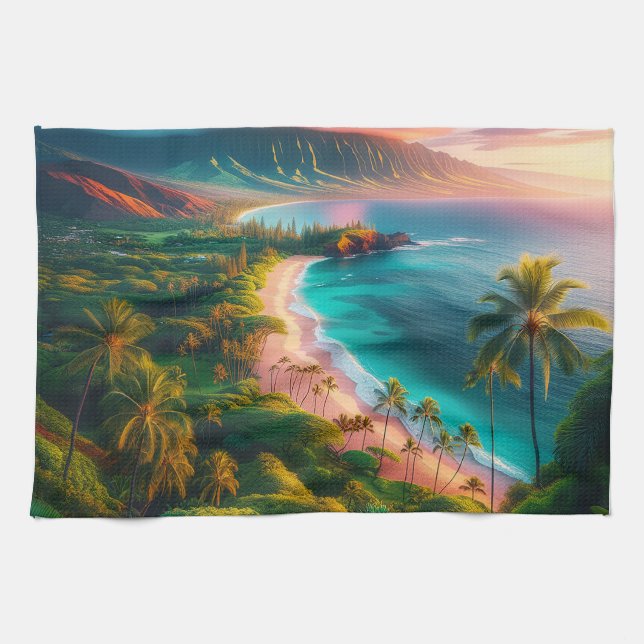 Linge De Cuisine Paradis tropical de l'île de Maui (Horizontal)