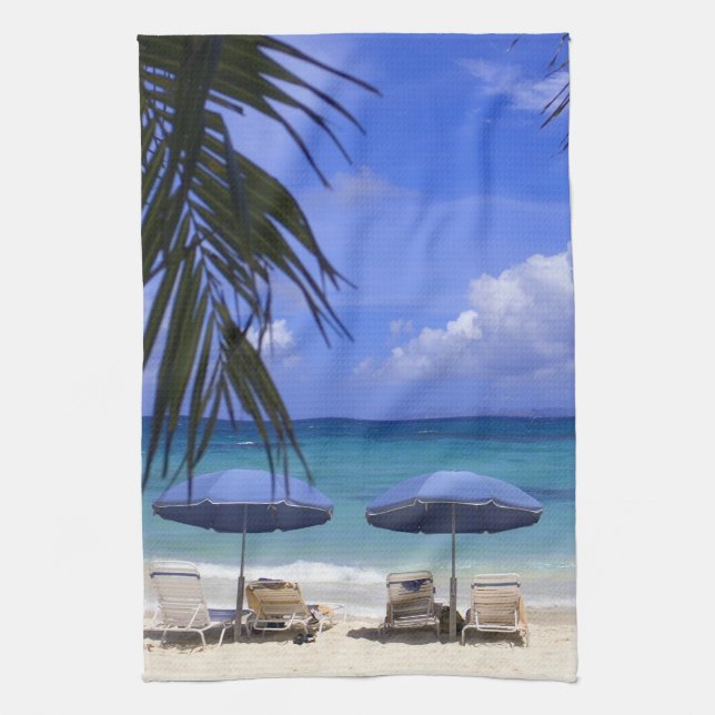 Linge De Cuisine parasols sur la plage, St-Maarten, Caraïbes (Vertical)