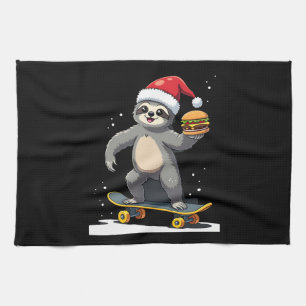 Linge De Cuisine PAResseux DE NOËL Paresseux drôle de skateboard de