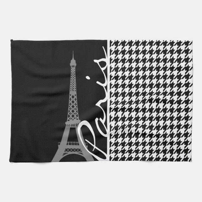 Linge De Cuisine Paris ; Houndstooth noir et blanc (Horizontal)