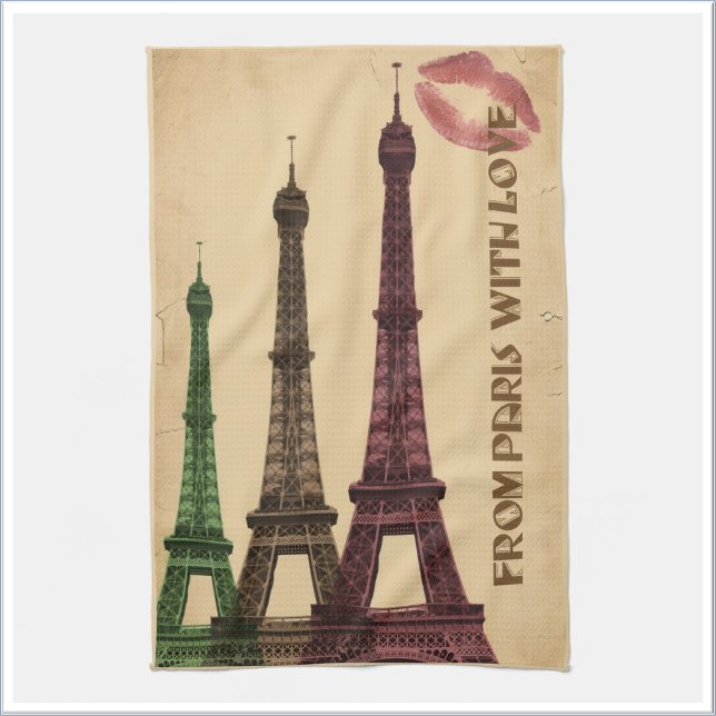 Linge De Cuisine Paris Rétro avec Amour Tour Eiffel (Créateur téléchargé)