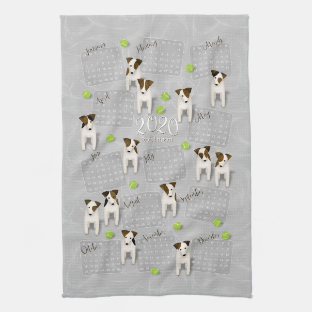 Linge De Cuisine Parson Jack Russell Terriers gris calendrier 2020 (Vertical)