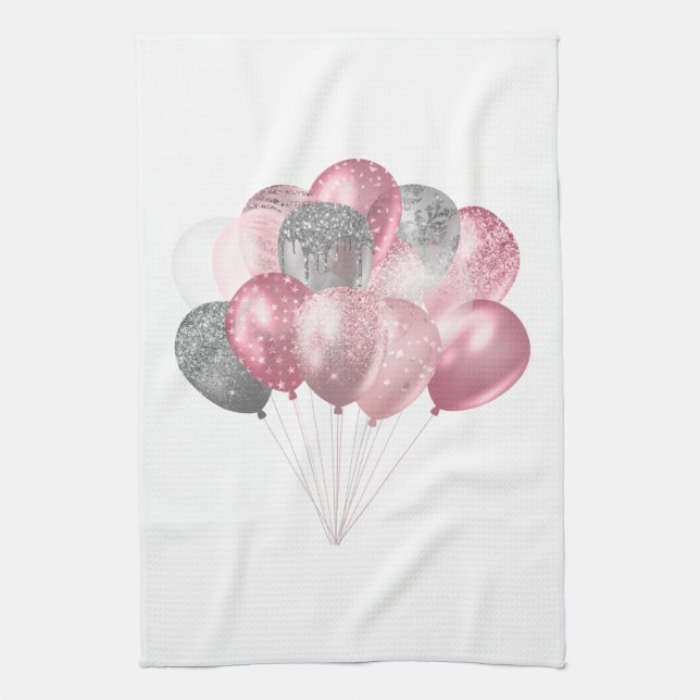 Linge De Cuisine Parties scintillant Balloon Bunch rose et argent (Vertical)