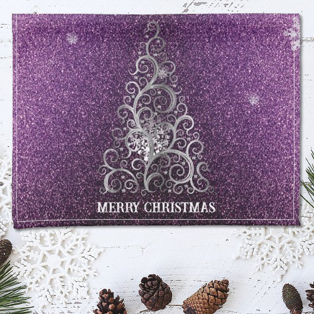 Linge De Cuisine Parties scintillant d'arbre de Noël et flocons de  (Magenta Christmas Tree Glitter and Snowflakes Kitchen Towel)