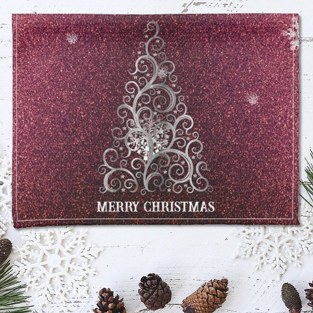 Linge De Cuisine Parties scintillant d'arbre de Noël et flocons de  (Red Christmas Tree Glitter and Snowflakes Kitchen Towel)
