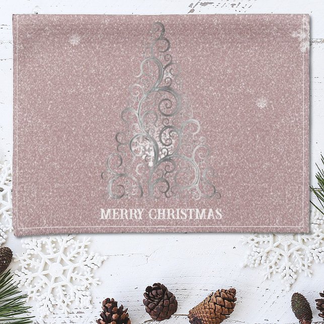 Linge De Cuisine Parties scintillant d'arbre de Noël et flocons de  (Pink Christmas Tree Glitter and Snowflakes Kitchen Towel)