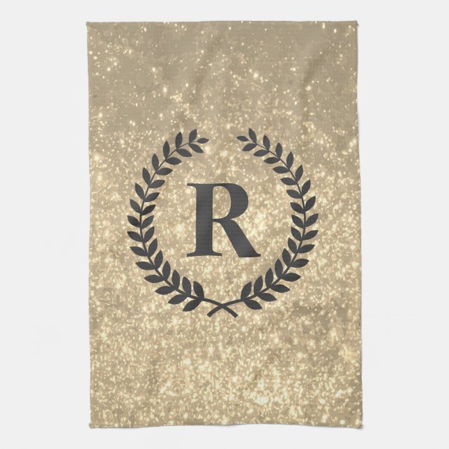 Linge De Cuisine Parties scintillant D'Or Avec Monogramme (Vertical)