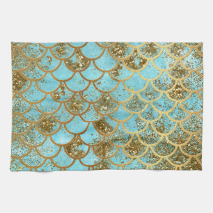 Linge De Cuisine Parties scintillant d'or bleu Iridescente Mermaid