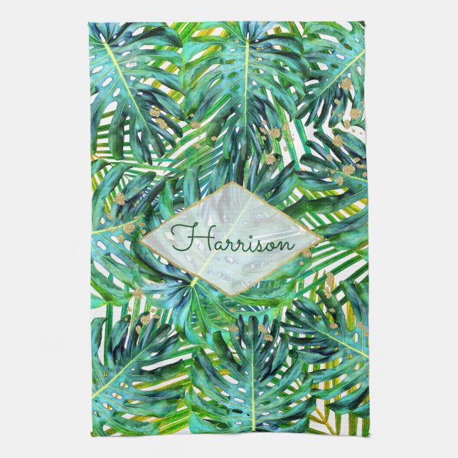 Linge De Cuisine Parties scintillant d'or Feuille Tropical Palms Mo (Vertical)