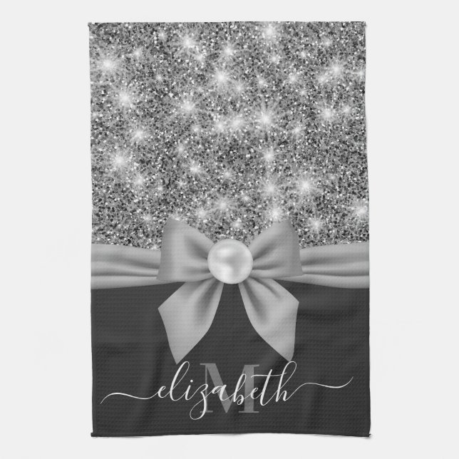 Linge De Cuisine Parties scintillant en argent et bow (Vertical)