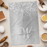 Linge De Cuisine Parties scintillant en métal brossé argenté Nom du<br><div class="desc">Personnalisez facilement ce design chic et branché de serviettes de cuisine avec une jolie parties scintillant brillante en argent sur un arrière - plan métallique brossé en argent.</div>