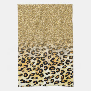 Linge De Cuisine Parties scintillant moderne Leopard Motif Gold Om