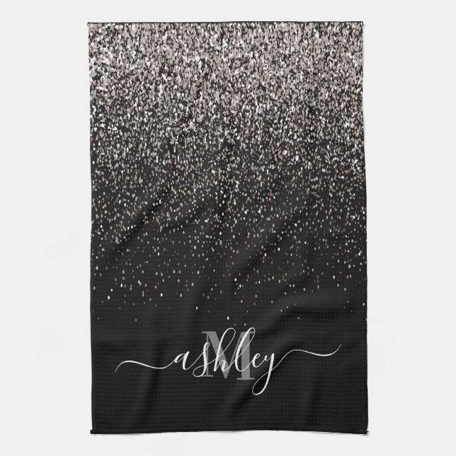 Linge De Cuisine Parties scintillant noire et argent (Vertical)