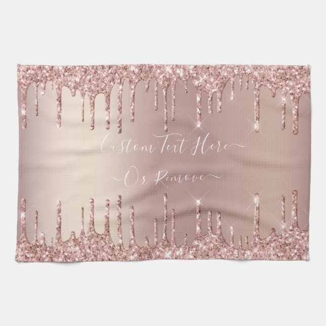 Linge De Cuisine Parties scintillant rose Gold Blush - Votre texte (Horizontal)