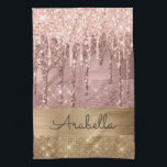 Linge De Cuisine Parties scintillant Rose Rose Gold Drivers Nom per<br><div class="desc">Parties scintillant d'or rose moderne, de luxe, dégoulinant sur l'or et doré rose rayures de parties scintillant couleur or personnalisé serviette de cuisine monogramme. Ce design présente des rayures de parties scintillant étincelantes et du métal brossé en or, ainsi que des parties scintillant de couleur or rose rose rousse avec...</div>