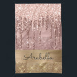 Linge De Cuisine Parties scintillant Rose Rose Gold Drivers Nom per<br><div class="desc">Parties scintillant d'or rose moderne, de luxe, dégoulinant sur l'or et doré rose rayures de parties scintillant couleur or personnalisé serviette de cuisine monogramme. Ce design présente des rayures de parties scintillant étincelantes et du métal brossé en or, ainsi que des parties scintillant de couleur or rose rose rousse avec...</div>