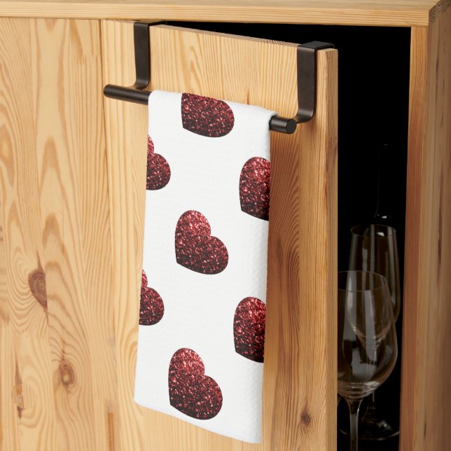 Linge De Cuisine Parties scintillant rouge flamme motif de coeur (Pliage en tiers)