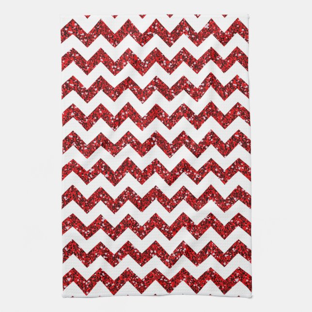 Linge De Cuisine Parties scintillant rouge moderne Chevron Cuisine  (Vertical)